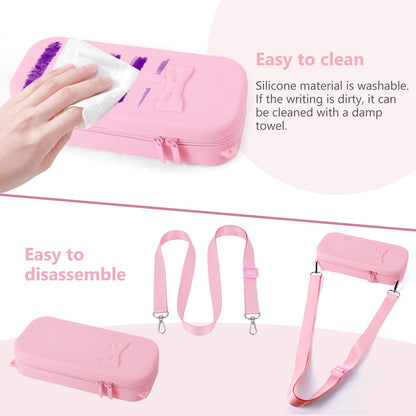 YAYAYOUNG Silicone Pink Bow Pencil Case with Hand strap & Shoulder Strap, Large Capacity Zipper Pen Pouch Organizer, Cute School Supplies for Teens Girls & Women