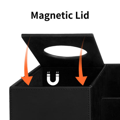 JLAMBOM PU Leather Tissue Box Cover with Remote Control Holder, Square Tissue Box Holder for Living Room Bathroom Office (Black)