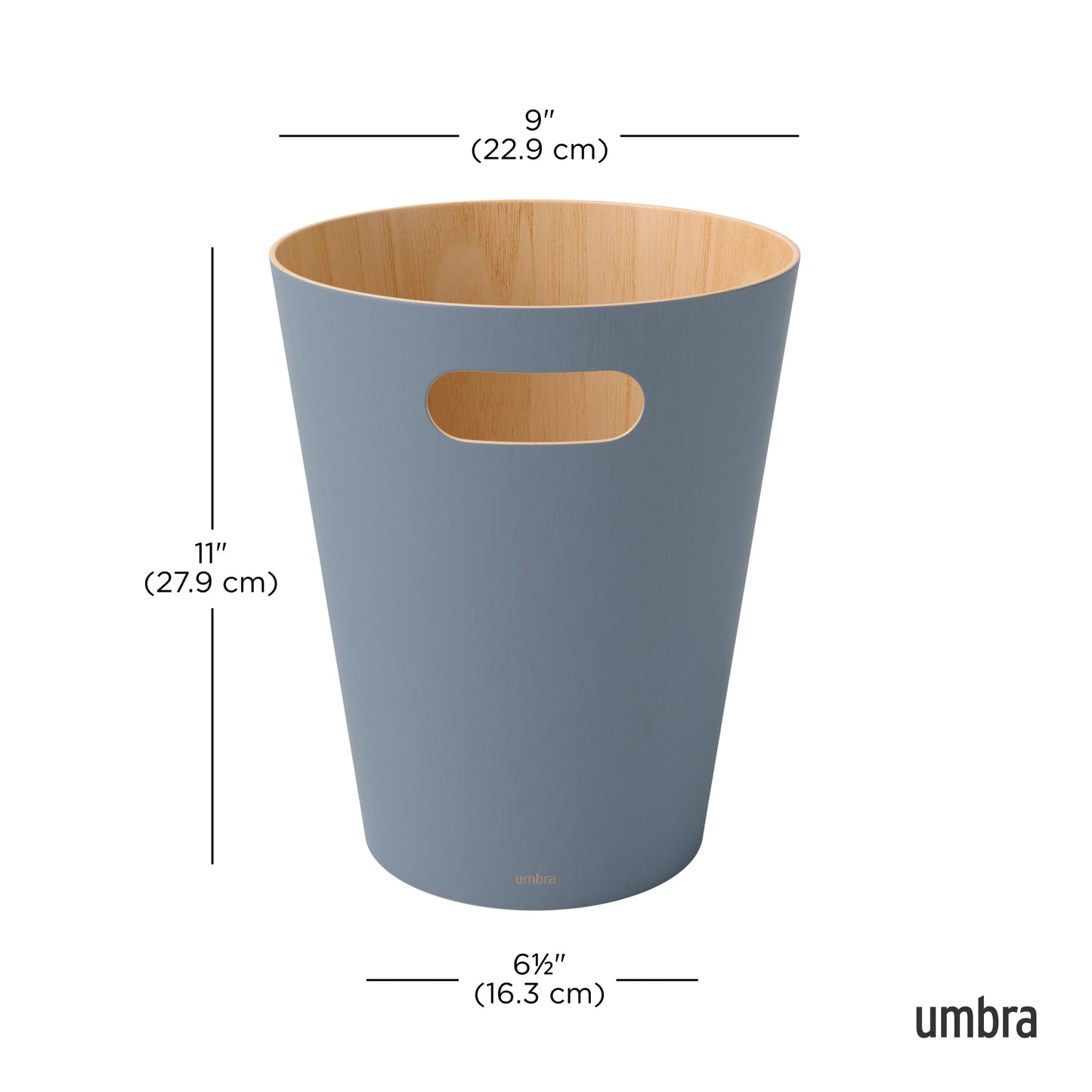 Umbra Woodrow 2-Gallon Modern Wooden Trash Can Wastebasket, Attractive Bin for Garbage or Recycling, Suitable for Home or Office, Slate Blue