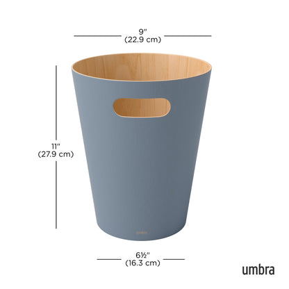 Umbra Woodrow 2-Gallon Modern Wooden Trash Can Wastebasket, Attractive Bin for Garbage or Recycling, Suitable for Home or Office, Slate Blue