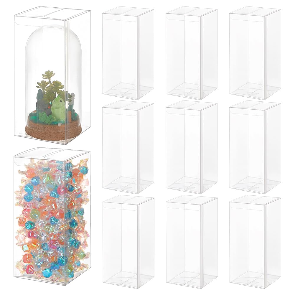 BENECREAT 15Pcs Clear PVC Gift Box, 3.15x3.15x7.08 Inch Transparent Favor Boxes with Film, Rectangle Clear Plastic Candy box for Christmas, Wedding, Party, Birthdays Favors