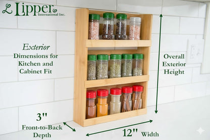 Lipper International 8840 Bamboo 3-Tier Spice Rack, 2.75-inch Depth Accommodates many Types of Spice Jars