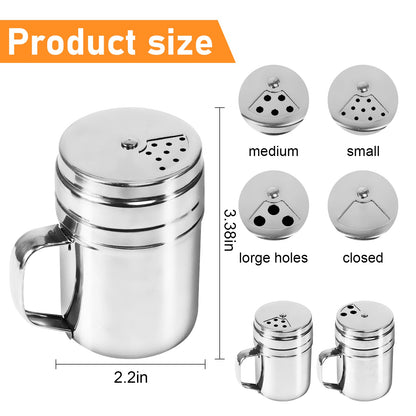 3Pcs Seasoning Bottle with Handle Stainless Steel Dredge Shaker Rub Spice with Holes Powdered Sugar Shaker with Lid Shaker Cooking Rotatable Cover for Spice Salt Shaker Dispenser