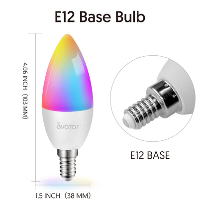 6 Pack E12 Smart Bulbs, Alexa WiFi Candelabra Smart Light Bulbs 5W 2700K-6500K Color Changing Dimmable RGBCW, Music Timer Ceiling Fan Smart B11 Candle Base Small LED Light Bulb, 2.4GHz WiFi
