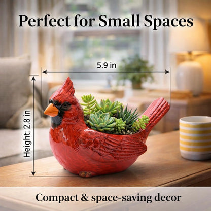 Smilamo Cardinal Bird Succulent Planter, Red Resin Decorative Flower Pot, Bird Flower Pot & Outdoor Planter Pot, Resin Cardinal Flower Pot for Desk & Garden Decor, Unique Gift Idea (Red)