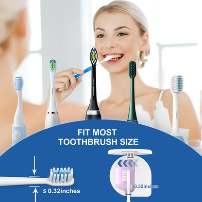 UV Toothbrush Sanitizer Holder, Toothbrush Sanitizer and Holder Cover Caps with Fan Drying, Rechargeable Portable Toothbrush Cleaner Case Fits Most Electric and Manual Toothbrushes (White)