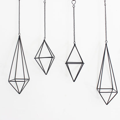 libproqia 4 Pcs Hanging Air Plants Holders Black Himmeli Large Geometric Tillandsia Air Plant Planter Hangers Airplants Display Wire Frame with Chains Wall Metal 2 Size