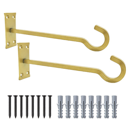 QIEGL 10inch Heavy Duty Plant Hangers Outdoor or Indoor Bird Feeder Hanger Shepherd Hooks 2pcs Gold Metal Wall Hook for Hanging Plant Bracket, Lantern, Flower Basket, Wind Chimes