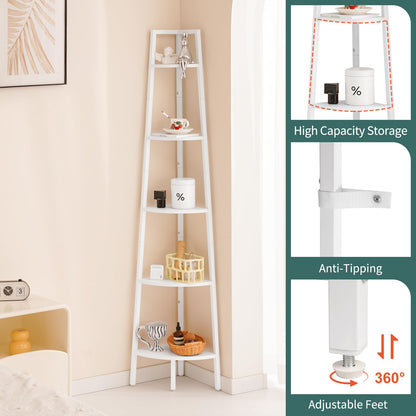 Yoobure Corner Shelf, 5-Tier Corner Bookshelf with Metal Frame & Wood Ladder Shelves - Display Shelf & Tall Bookcase, Plant Stand for Home Decor - Bedroom, Living Room, Office