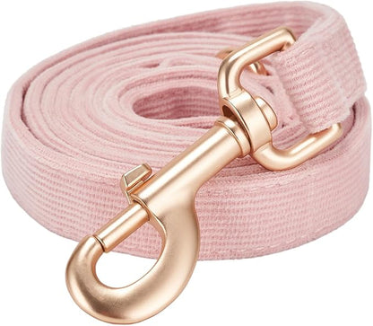 Soft Corduroy Dog Collar and Leash Set Adjustable Durable Dog Collars with Metal Buckle and Lead for Female Medium Dogs,Baby Pink