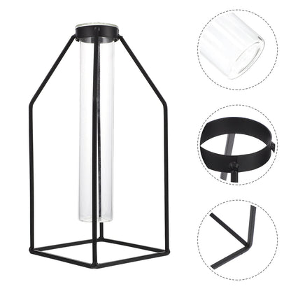 ULTNICE Hydroponic Glass Vase with Wrought Iron Frame 9.44X3.93X3.54In Office Plant Decor Modern Minimalist Planter Terrarium Container