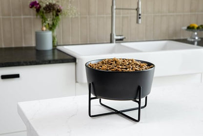 Waggo Simple Solid Dog Bowl and Dog Bowl Stand - Single Iron Stand with Single Ceramic Feeder or Water Bowl (Dolphin, Large)