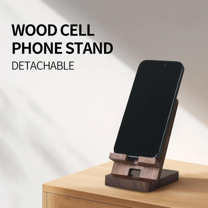 LUCKY BEAN Wood Phone Stand, Desktop Wooden Phone Holder, Portable Office Phone Stand for Desk, Wood ipad Stand， Compatible with iPhone & All Cell Phones (Walnut)