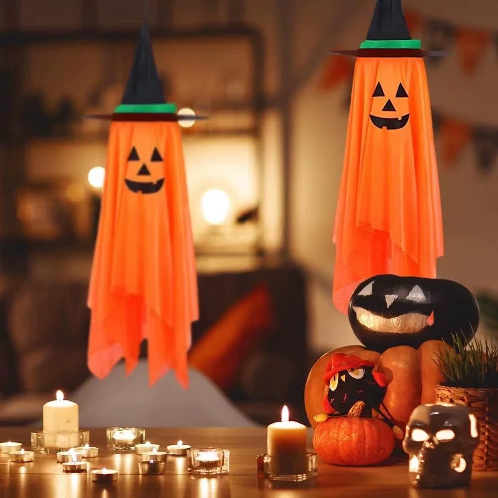 2 Pack Halloween Hanging Pumpkin Decorations Outdoor Hanging Pumpkin Witch Hats Ornaments for Home Garden Yard Party