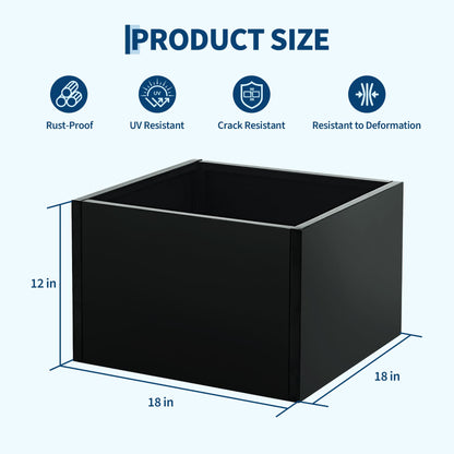 Garvee Square Metal Planter Box with Drainage Holes, 18"X18"X12" Heavy Duty Black Steel Outdoor Planter & Raised Garden Bed, Snap-on Assembly for Patio, Balcony, Garden