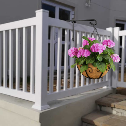 Vinazone Vinyl Fence Hooks for Hanging, Heavy Duty Patio Hangers, Outdoor Fence Hangers for Hanging Flower Baskets, Wind Chimes, Planters, Bird Feeders, Lights, Lanterns - 6 Pack - Black Color