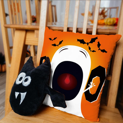 All Smiles Halloween Decorative Throw Pillow Covers 18X18 Set of 4 Fall Outdoor Indoor Orange and Black Halloween Decorations Ghost Cat Pillow Cases Ghost Cushion Home Decor Couch Sofa Bed