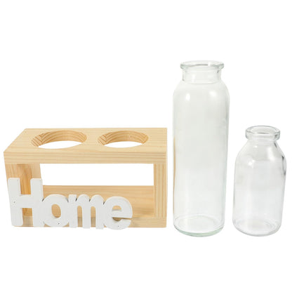 Hemobllo Glass Planter Bulb Vase with Wooden Rack, Nordic Style Hydroponic Flower Terrarium for Desktop Home Decor, Air Plant Holder Set of 2