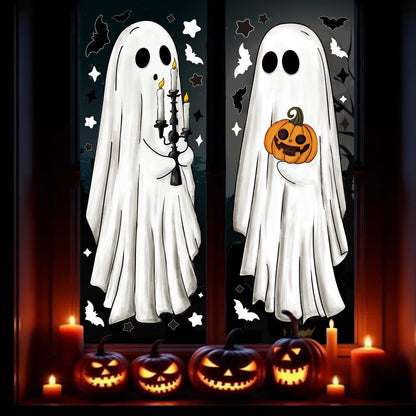 Heirloom Haven 3 Sheets Halloween Large Ghosts Window Clings,Bats Black Cat Spooky Pumpkin Window Stickers for Halloween Home Holiday Party Store Glass Decoration