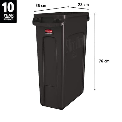 Rubbermaid Commercial Products Slim Jim Plastic Rectangular Trash/Garbage Can/Bin with Venting Channels, 23 GAL, Brown, for Kitchens/Classrooms/Offices/Back of House
