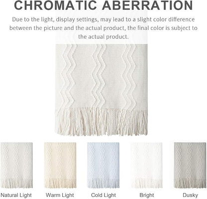 BOURINA Off White Throw Blanket 60x80 Inches Throw Textured Solid Soft Sofa Throw Couch Knitted Decorative Blanket