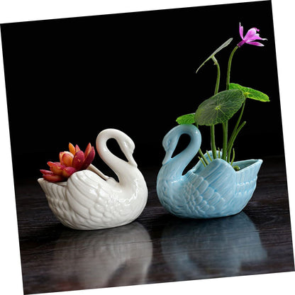 BCOATH White Swan Succulent Planter Pot - Household Plant Container - Decorative Succulents Pot Planter - Outdoor Decor - Animal Statue Ceramics Candle Holder - No Holes