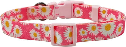Dog Collar and Leash Set, Cute Pink Daisy Pattern, Polyester Material, 5ft Leash, for Puppy Dogs.(Extra Small, Pink Daisy)