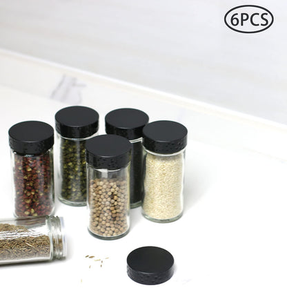 Tianifa 6pcs Black Spice Jars, 3 oz Glass Seasoning Bottles, Spices Container, Empty Spice Jars,Round Spice Bottles with Airtight Plastic Caps with Shaker Lids