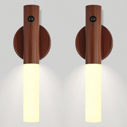 LANDGOO LED Nursery Night Light, Rechargeable Motion Sensor Lamp, Portable 360? Lighting, Walnut Wood, Model 240814040003, 2Pcs