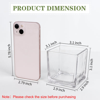 Comrzor Set of 6 Square Glass Vases 3" x3" x 3", Clear Flower Vases for Centerpieces, Candle Holder for Wedding Party Events, Home Décor