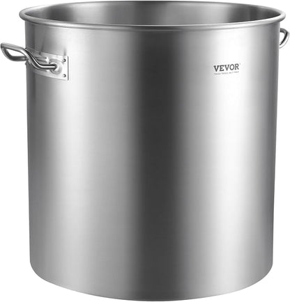 VEVOR Stainless Steel Stockpot, 100 Quart Large Cooking Pots, Cookware Sauce Pot with Basket, Lid, and Handle, Heavy Duty Commercial Grade Stock Pot, Sanding Treatment, for Large Groups Events Silver
