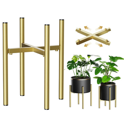 H HOMEXIN Adjustable Plant Stand Indoor, Metal Plant Stand 8 to 12 Inches, Single Floor Plant Pot Stand Mid Century Plant Holder for Indoor Outdoor Plants - Gold (Pot Not Include