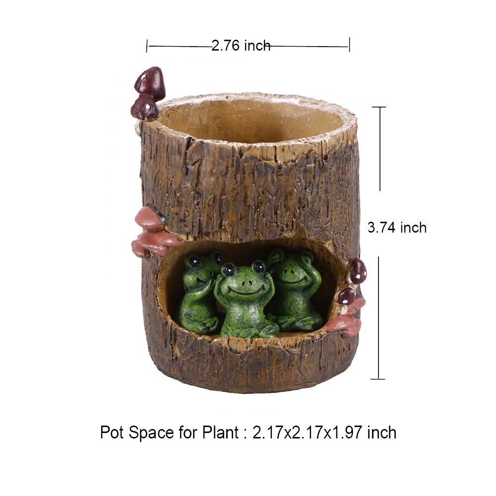 EMiEN Cute Animal Resin Succulent Plant Pot Cactus Plant Pot Flower Pot Container Planter Bonsai Pots Desk Mini Ornament Pot with A Hole Idea (Frog Tree Hole)