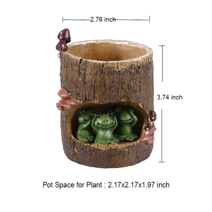 EMiEN Cute Animal Resin Succulent Plant Pot Cactus Plant Pot Flower Pot Container Planter Bonsai Pots Desk Mini Ornament Pot with A Hole Idea (Frog Tree Hole)
