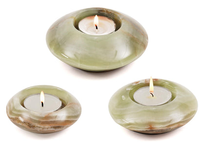 Tea Light Candle Holders Set of 3 – Handcrafted Natural Marble Tealight & Votive Holders in Graduated Sizes (4", 3.5", 3"), Decorative Stone Candle Holders for Home Décor & Table Centerpieces