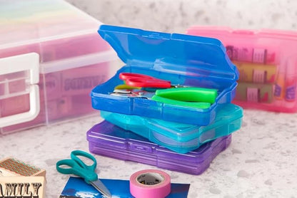 IRIS USA 4" x 6" |Made in USA| 2-Pack Photo Organizers and Picture Storage Box with Handle, 16 Inner Cases/Containers for Tasks, Stickers, Ephemera, & Flashcards - Clear/Multi-Color