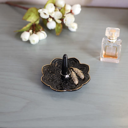 RUIMIC Ceramic Black Mandala Jewelry Holder Decorative Ring Holder/Trinket Tray Birthday Valentine Engagement Wedding Gifts for Women Her