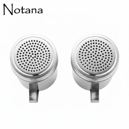 Notana Stainless Steel 10 Ounce Dredge Shakers with Handle for Powder Sugar, Flour Duster for Baking, Seasoning Shaker, Salt and Pepper Shakers, Cinnamon Sugar Dispenser for Kitchen (2-PACK)
