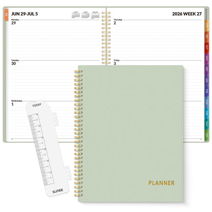 SUNEE Academic Planner 2026-2027 – Weekly & Monthly Planner, July 2026 to June 2027, 8.5"x11", Thick Paper, Tabs, Pockets, Bookmark, Spiral-Bound, Student Teacher Organizer, Sage Green
