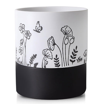 Nihow Self Watering Plant Pot: 6 Inch Ceramic Planter with Drainage Hole & Water Storage Plus for Indoor & Outdoor Plants - Cylinder Round Flower Pot for Succulent/Herbs/Violets -White