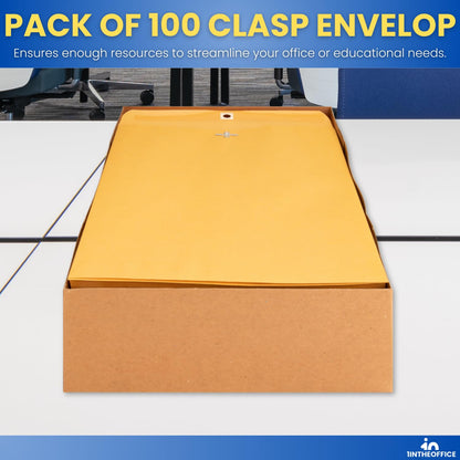 1InTheOffice Brown Envelopes 6x9, Manilla Envelopes with Clasp, Gummed Flaps, 100/Box