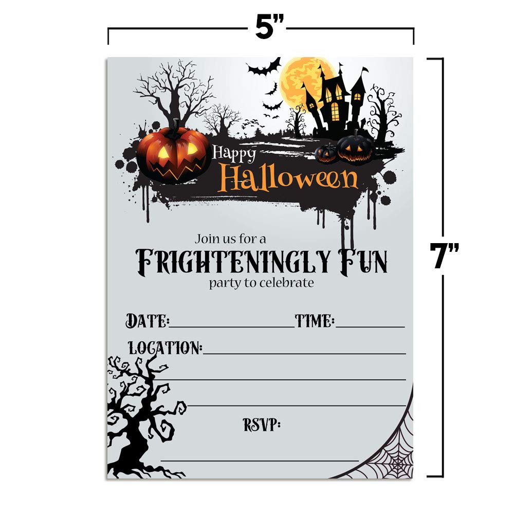 Frighteningly Fun Jack O’ Lantern & Haunted House Halloween Party Invitations, 20 5x7 Fill In Cards with Twenty White Envelopes by AmandaCreation