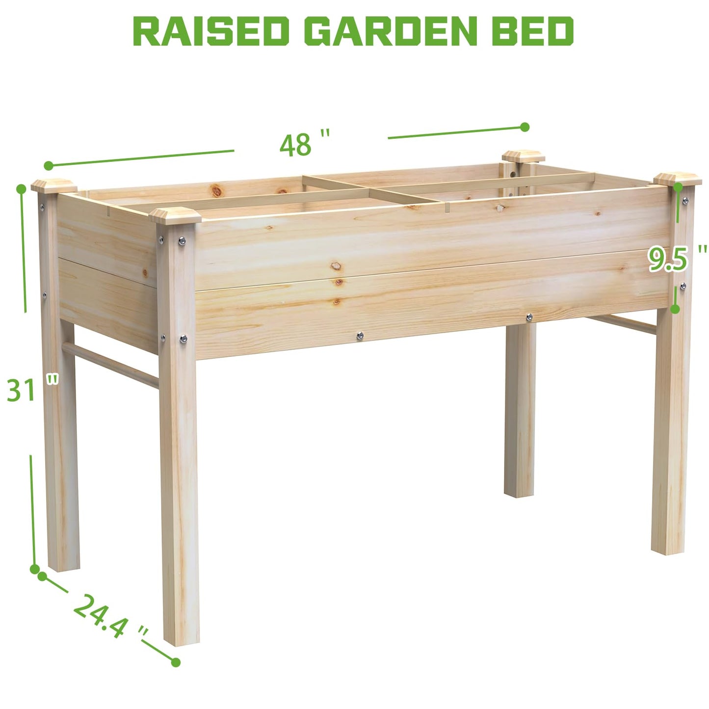 48x24x31IN Elevated Wooden Raised Garden Bed with Legs, Reinforced Large Planter Box for Vegetable Flower Herb Outdoor, Standing Growing Bed forGardening/Backyard/Patio/Balcony, Liner Included