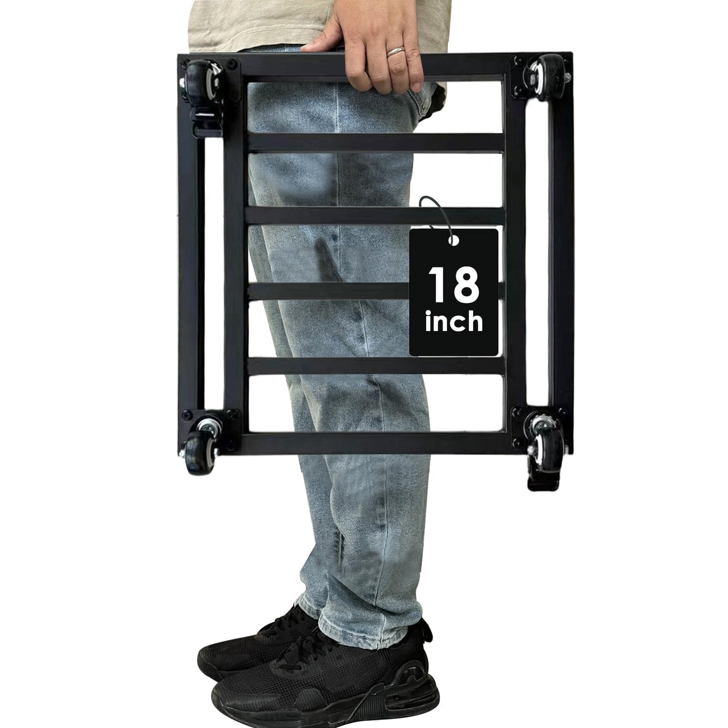 Hongsane 18" Square Plant Stand with Wheels Heavy Duty,Large Metal Plant Caddy Indoor Outdoor Use,Rolling Plant Dolly with Industrial Casters,Rust-Proof Black Plant Tray for Large Planters Pots,1-Pack
