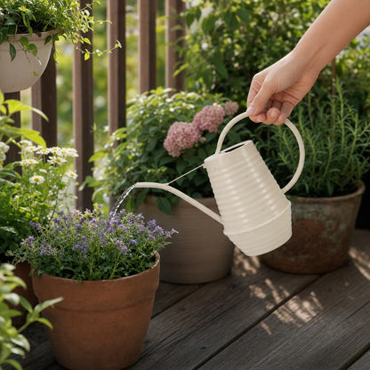 HORTICAN Small Watering Can, Matte Cream White, 34oz., Metal Watering Can with Long Spout, Nice Indoor Water Can, Plant Water Can for Indoor Plants