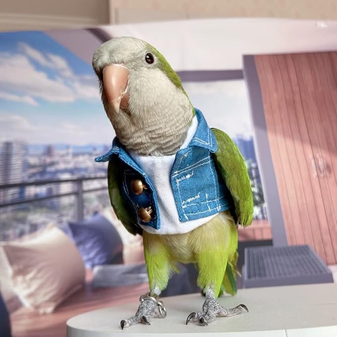 Bird Costume Bird Diaper Flight Suit Bird Jeans Fake Two Pieces Bird Clothes Cosplay Photo Prop for Parrots Lovebird Parakeet Cockatiel Small Animals Apparel (Without Diaper,Common Hill Myna)