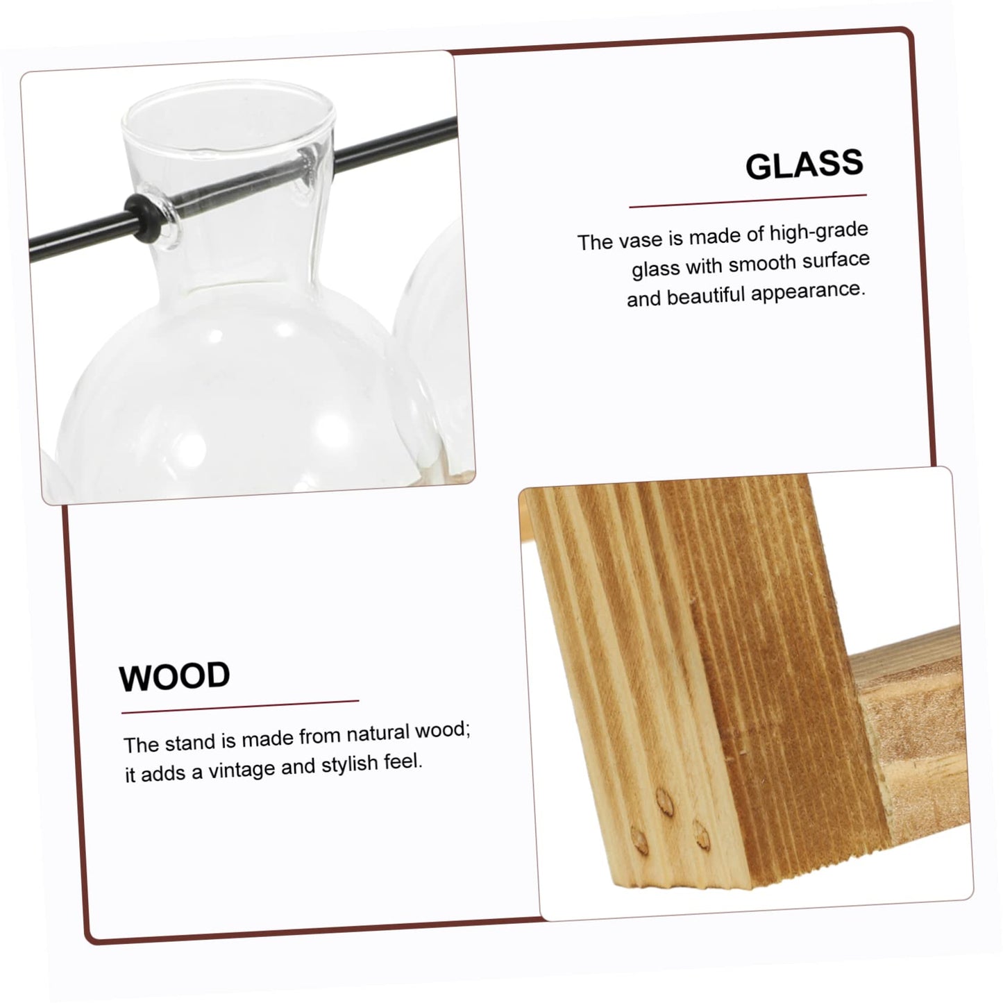 BESPORTBLE Wooden Stand Plant Propagation Glass Vases for Hydroponic Plants Terrarium for Home Decor