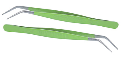 HADIZ Stainless Steel Garden Tweezer Two Piece Set with Curved Tip Tweezers for Cactus and Succulents Gardening(Curved)