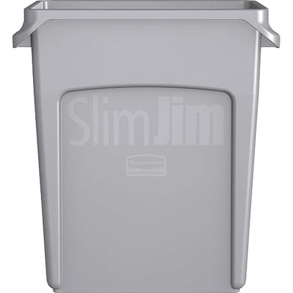 Rubbermaid Commercial Products Slim Jim Trash/Garbage Can with Venting Channels, 16-Gallon, Gray, for Kitchen/Office/Workspace, Pack of 4