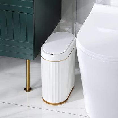 ELPHECO Bathroom Trash Can with Lid 2 Gallon Sensor Garbage Can, Automatic Trash Bin, Motion Sensor Trash Can, IPX5 Waterproof Plastic Wastebasket for Bathroom, Bedroom, Kitchen, Office, White Gold